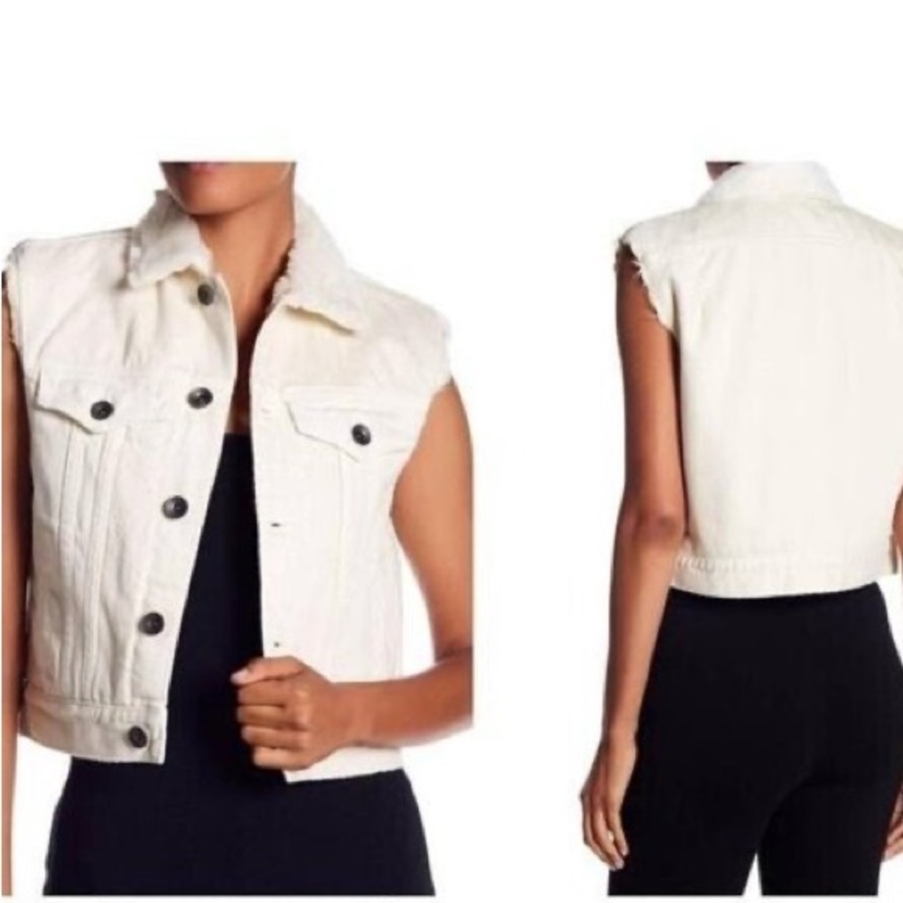 Helmut Lang Off-White Shearling Lined Denim Vest - Petite Worn Once